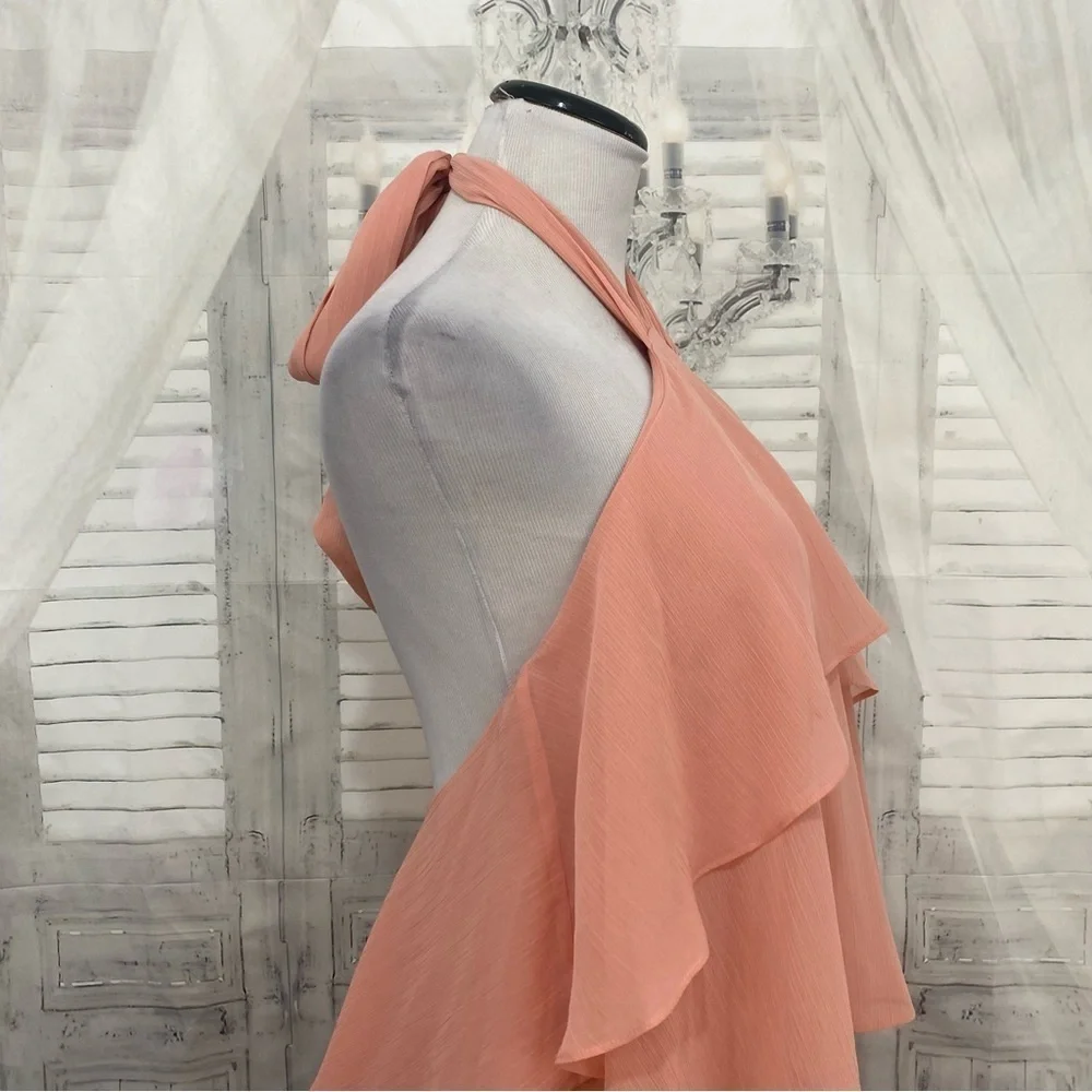 Antonio Melani Mariella Crinkled Chiffon Halter Neck Sleeveless Maxi Dress Pink - Picture 11 of 14